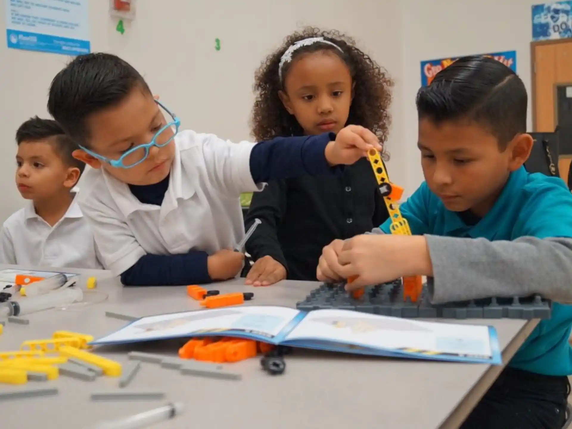 a group of children working on a project