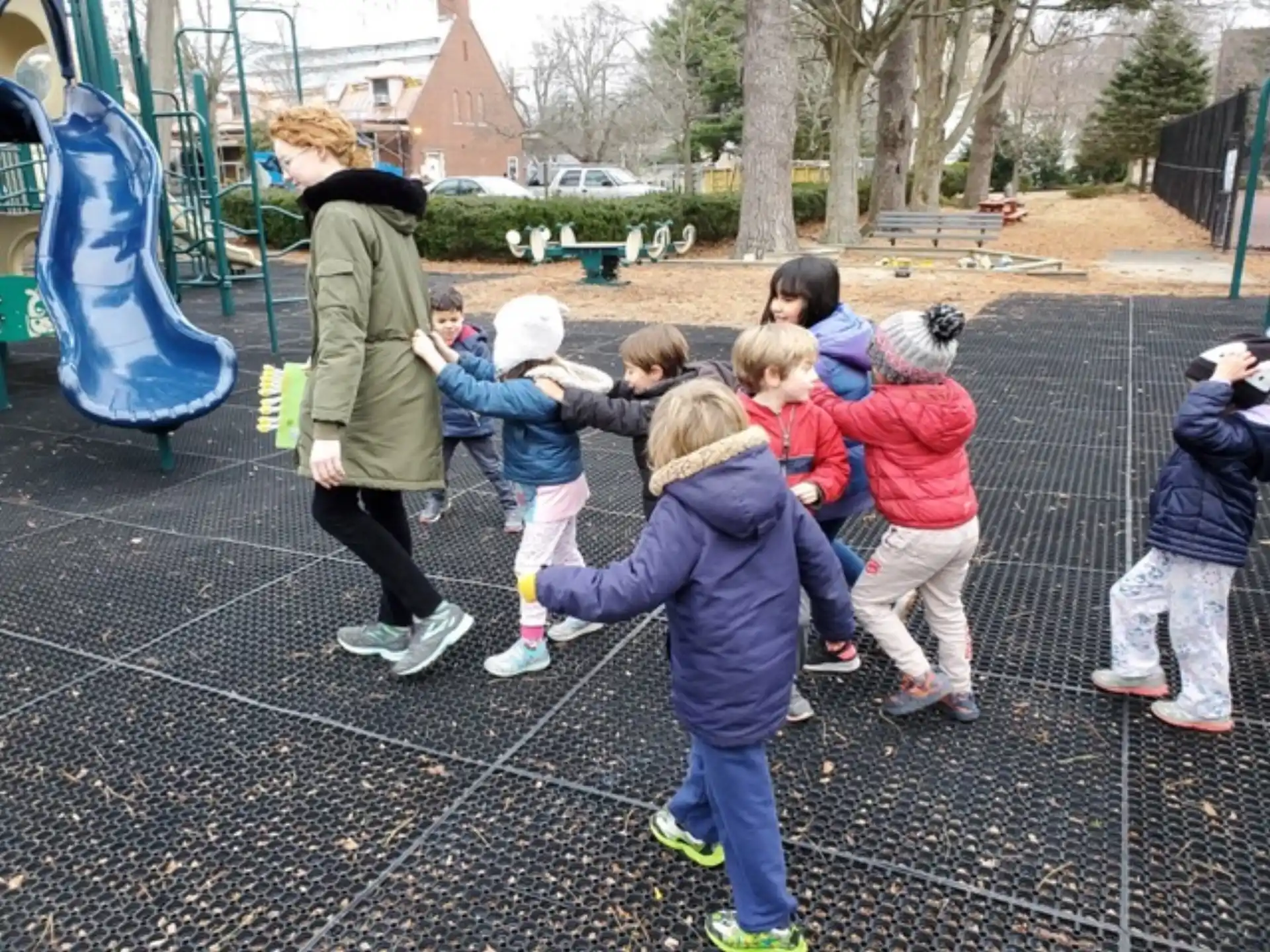 a group of children playing outside
