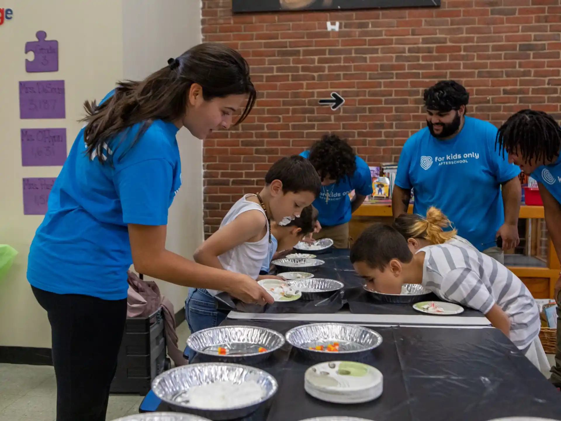a group of people eating food