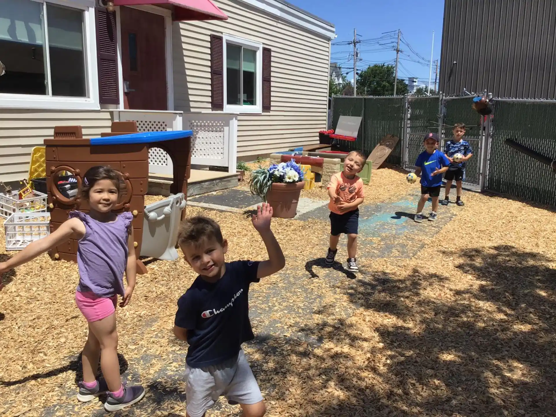 a group of children playing outside