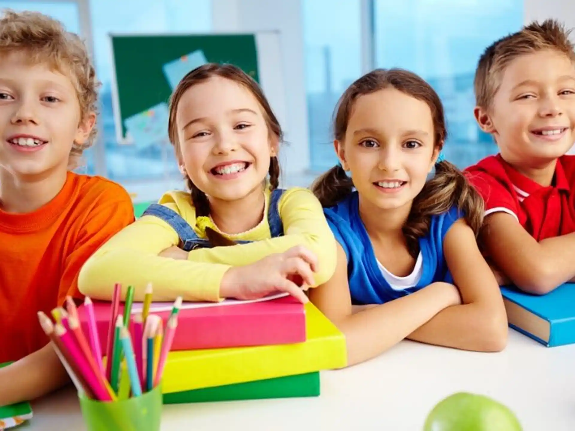 a group of children smiling