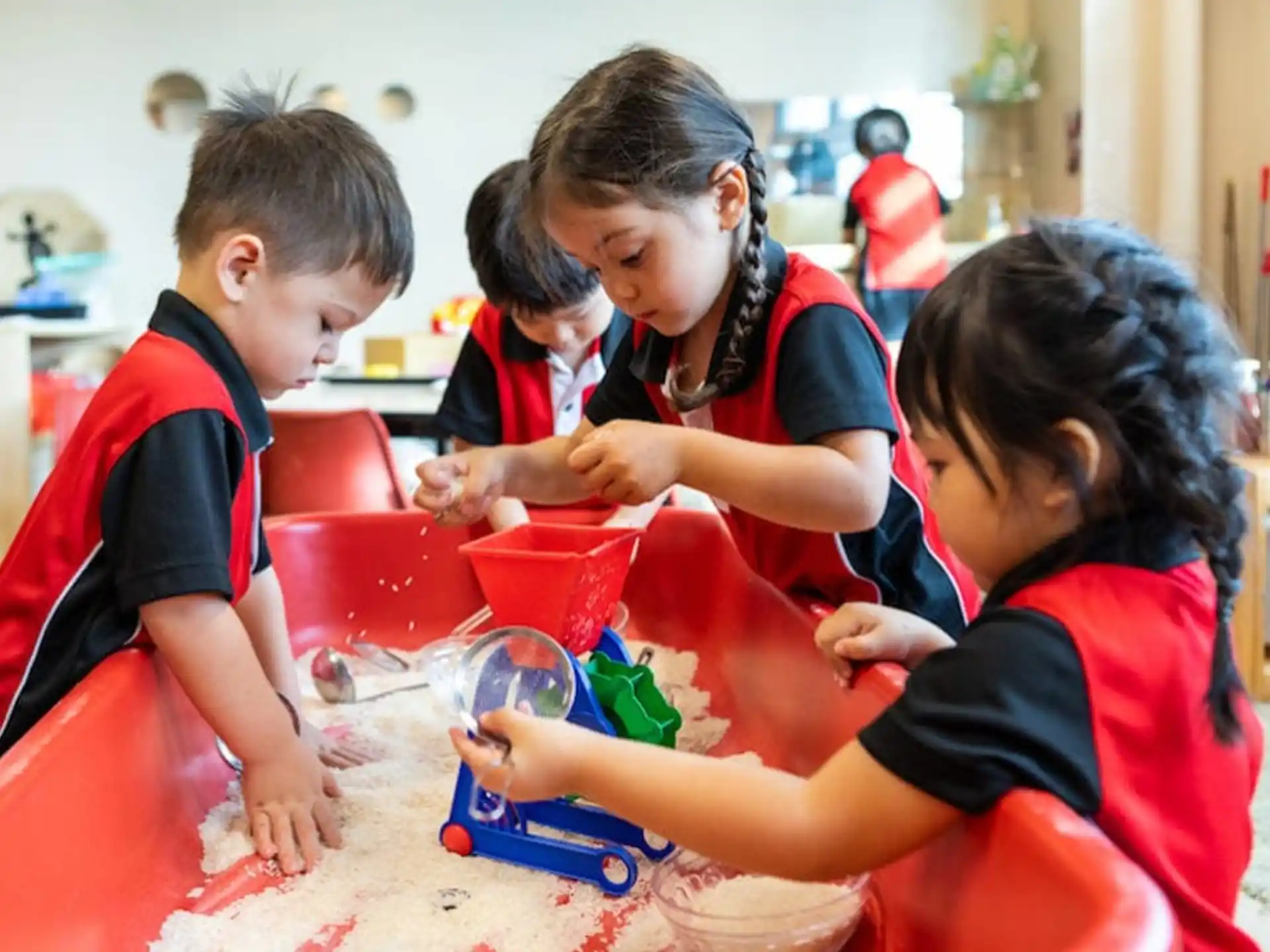 a group of children in a lab