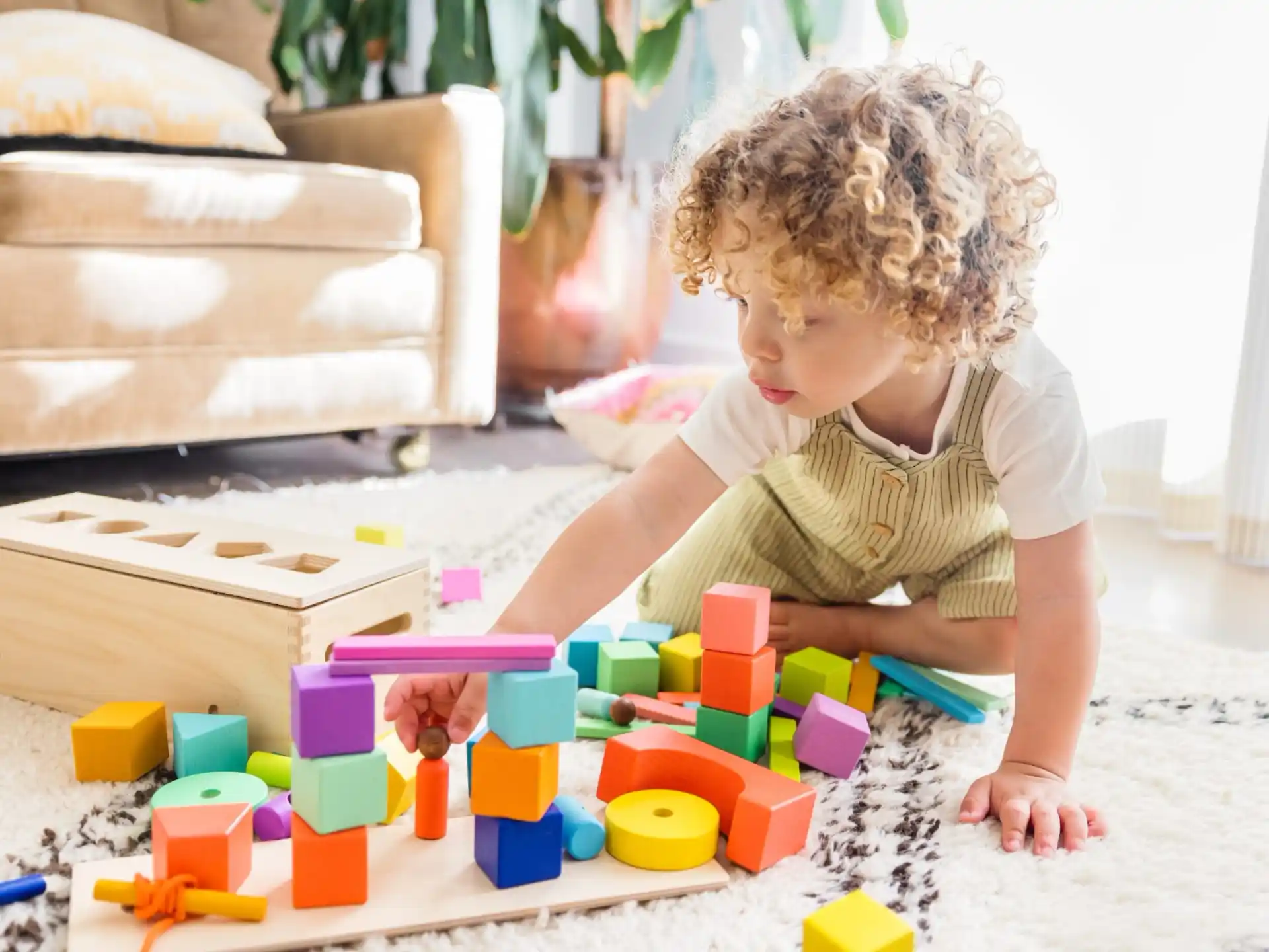 a baby playing with toys