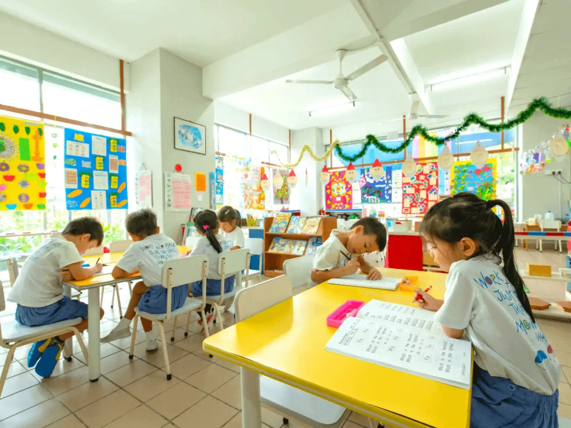 a group of children in a classroom