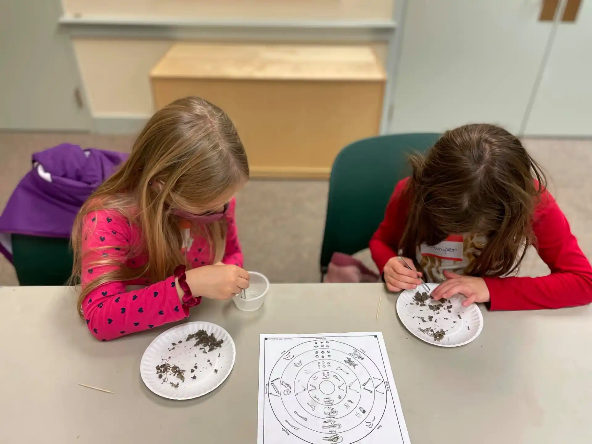 a couple of girls eating at a table