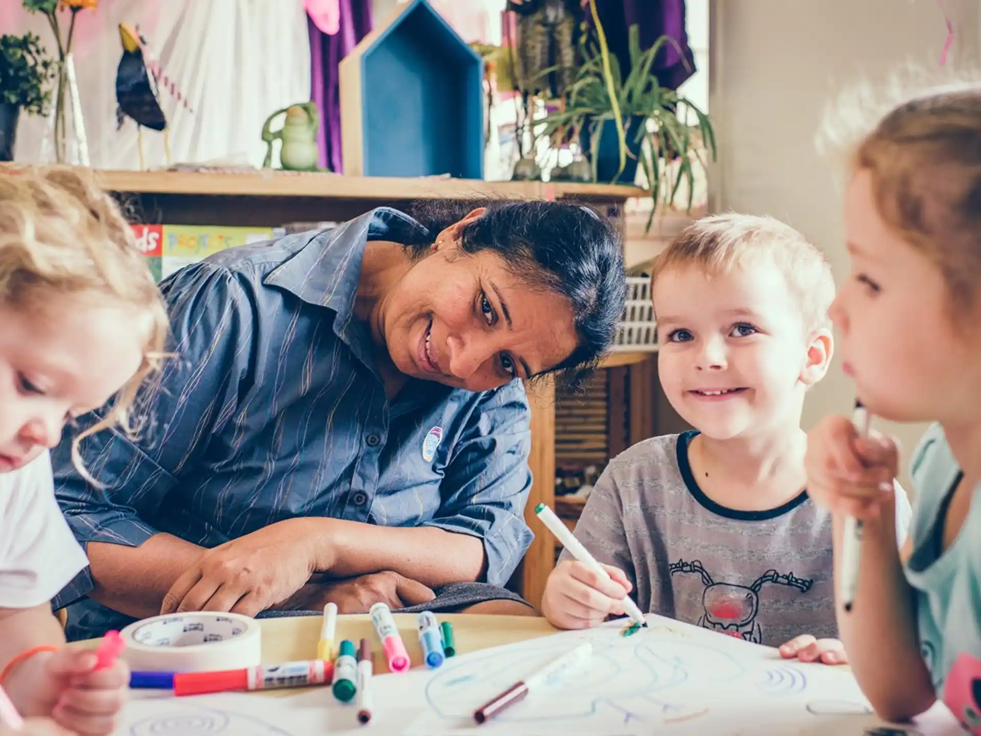 a person and several children