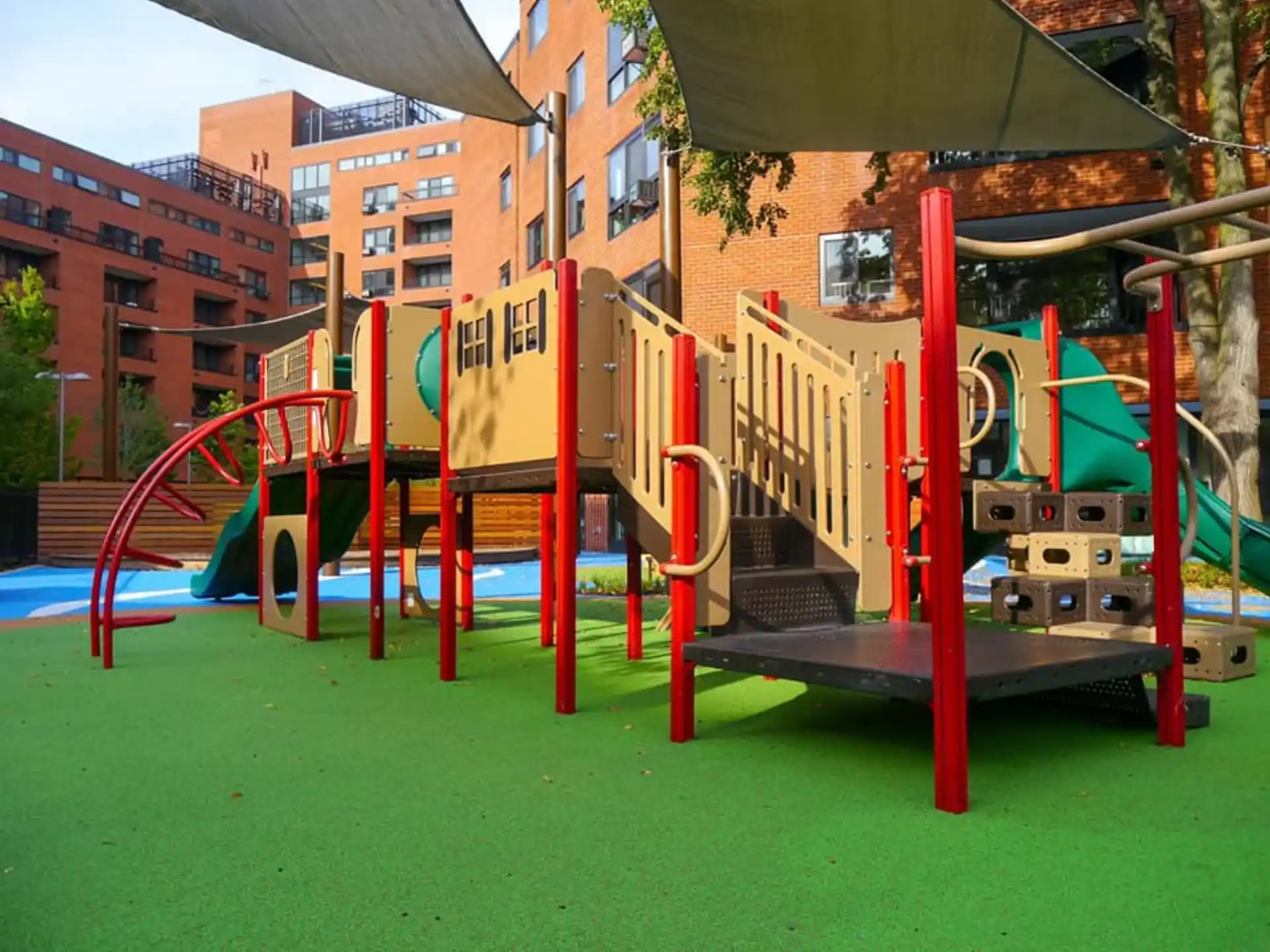 a playground with a slide