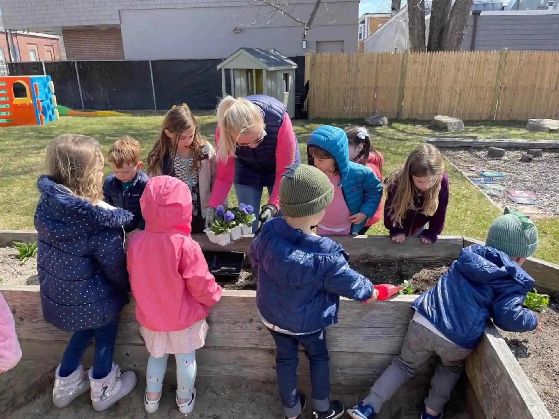 a group of children playing outside