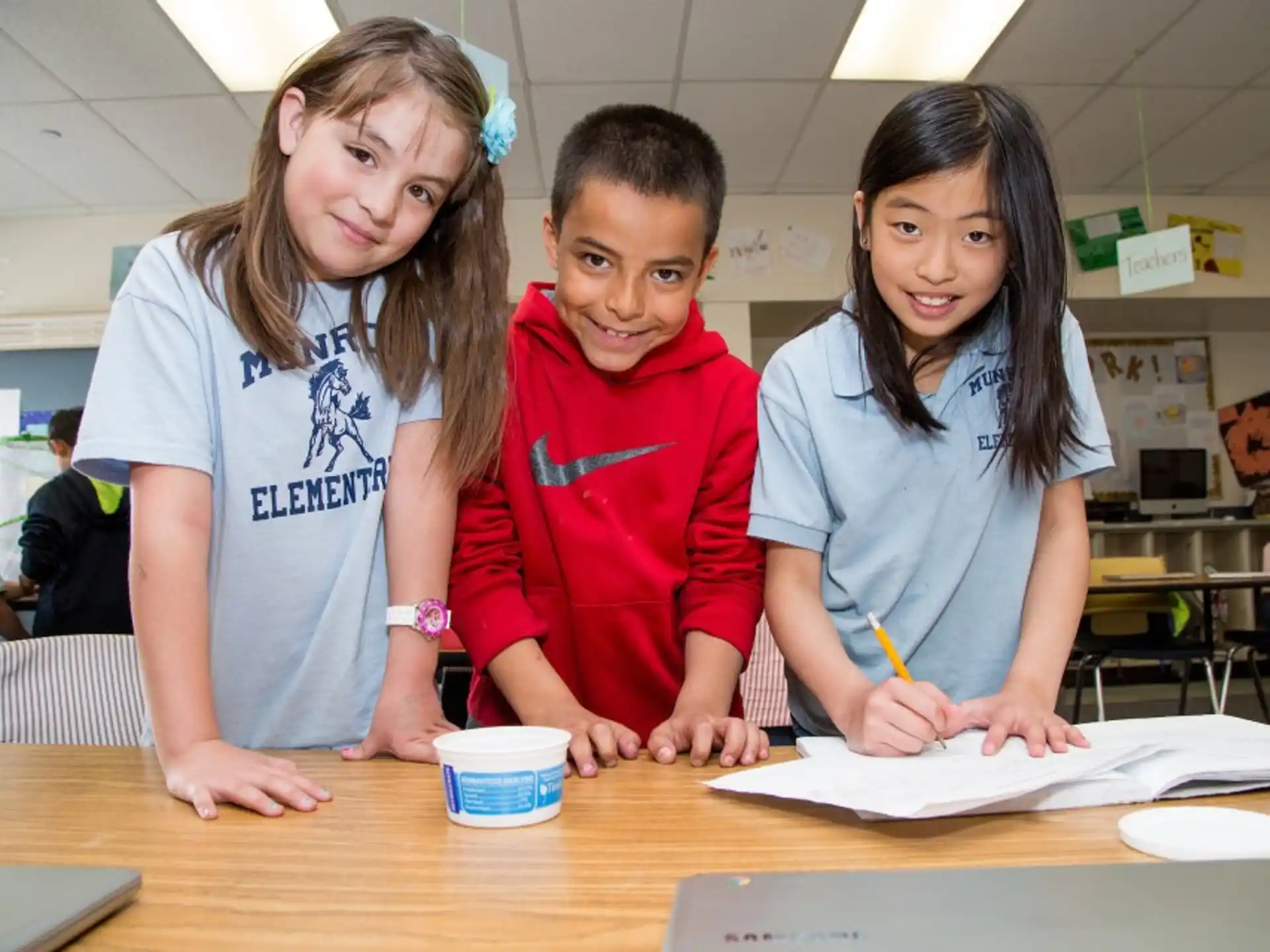 a group of children in a classroom