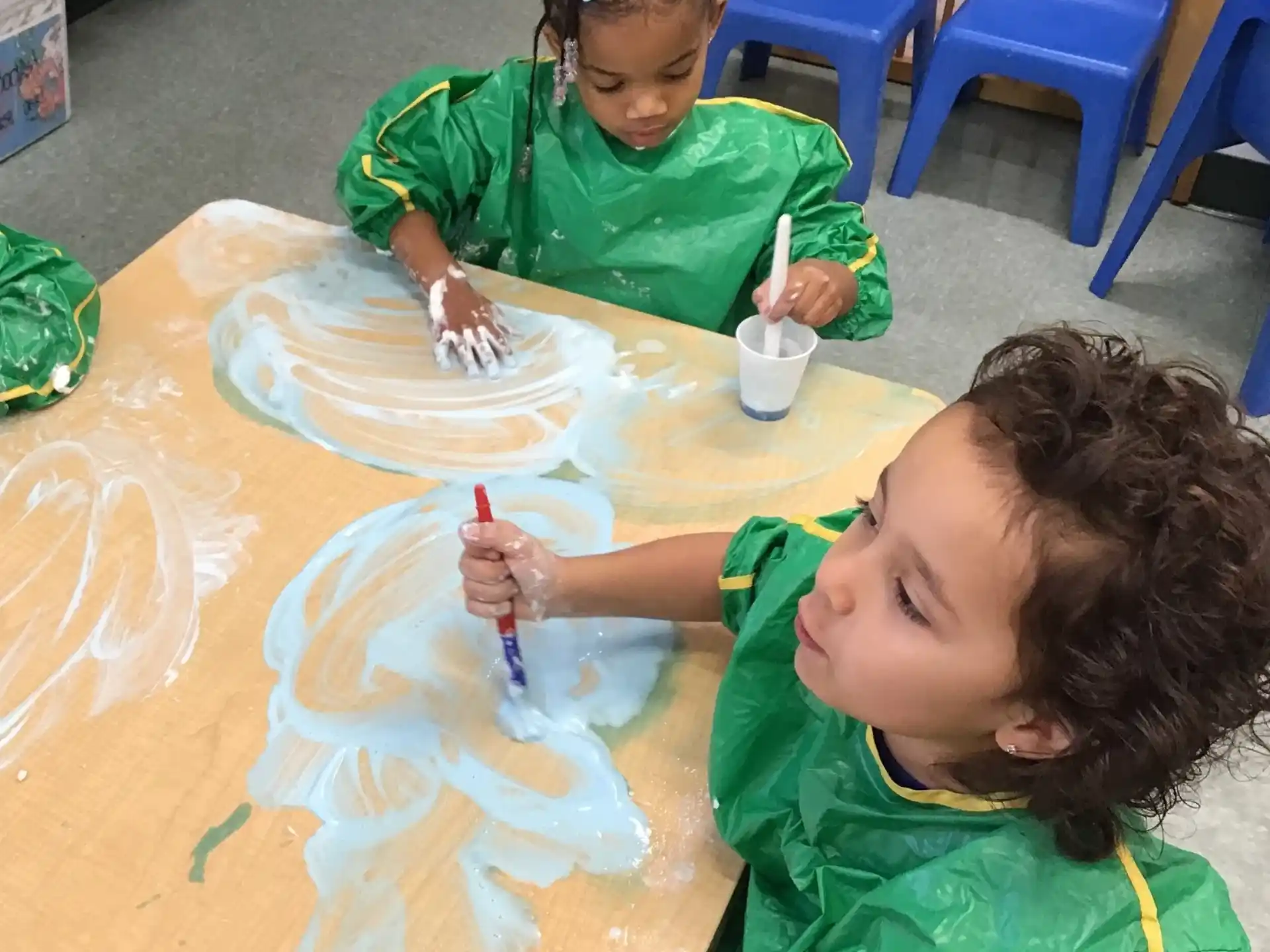 a couple of young girls painting