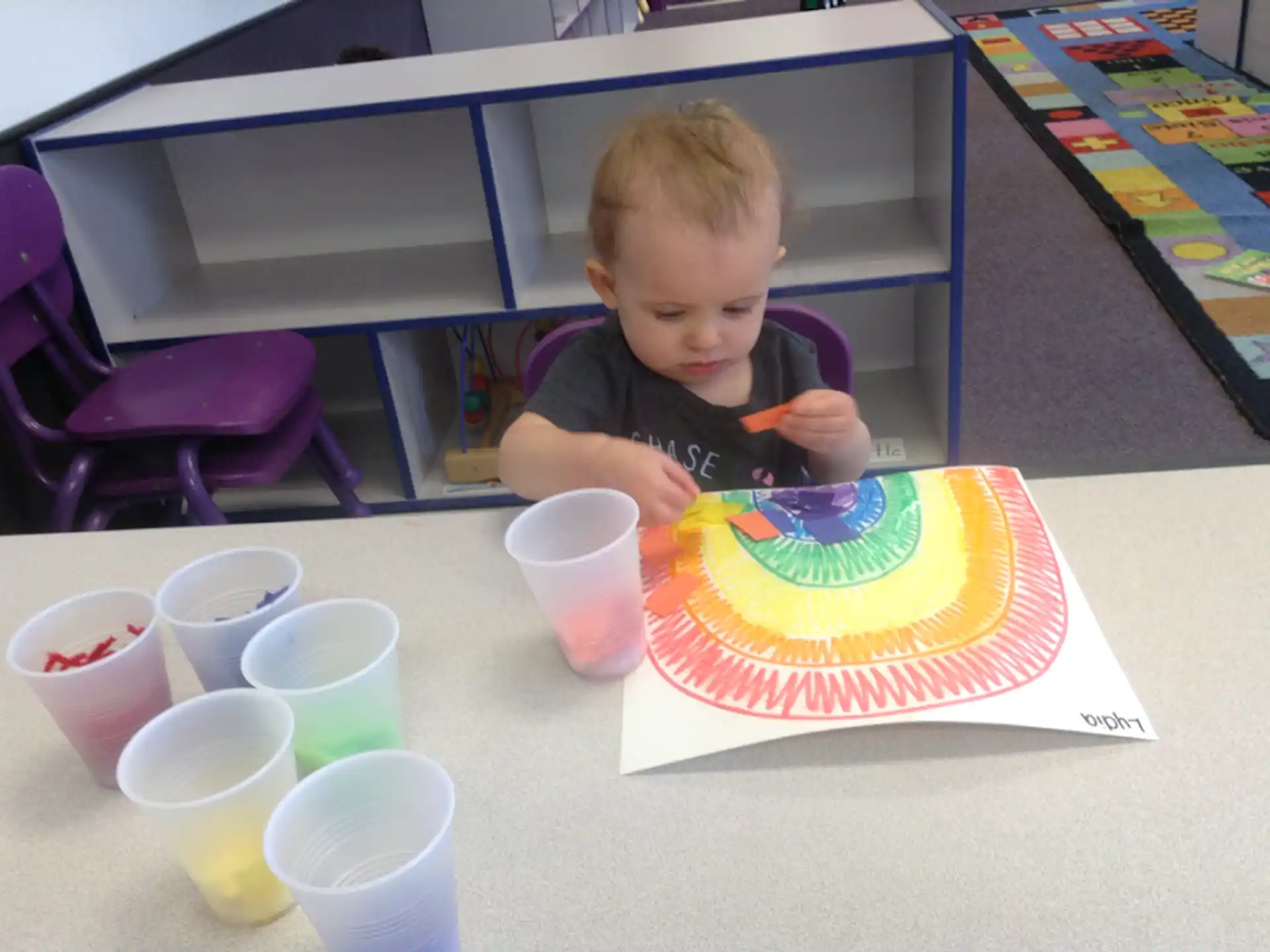 a child painting on a table
