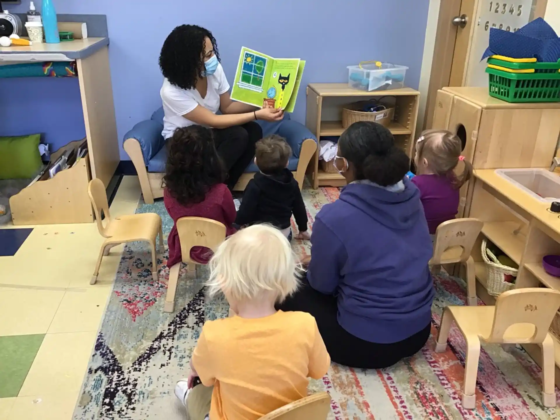 a group of children sitting in a classroom