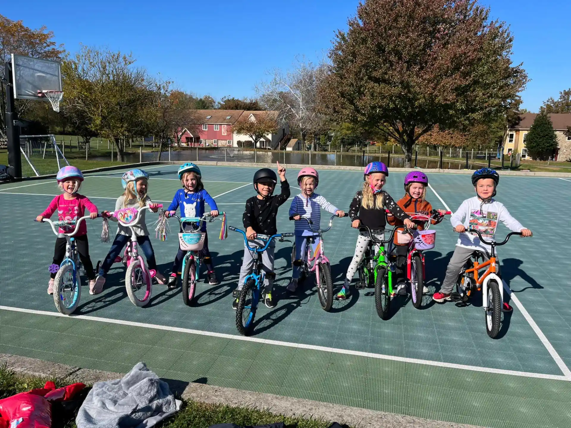 a group of kids on bikes