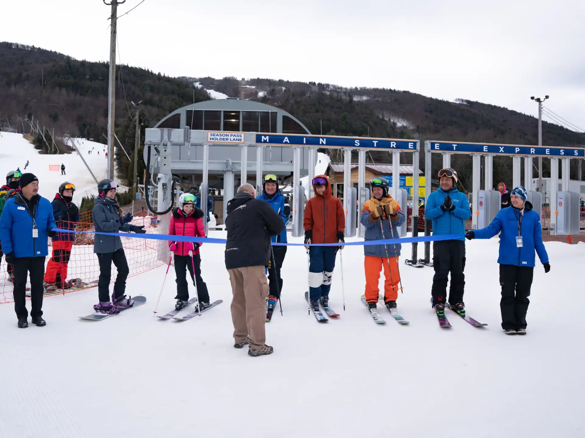 a group of people on skis