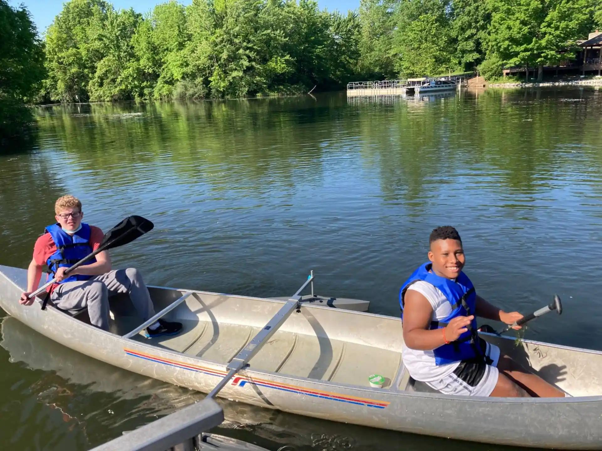 two men in a canoe