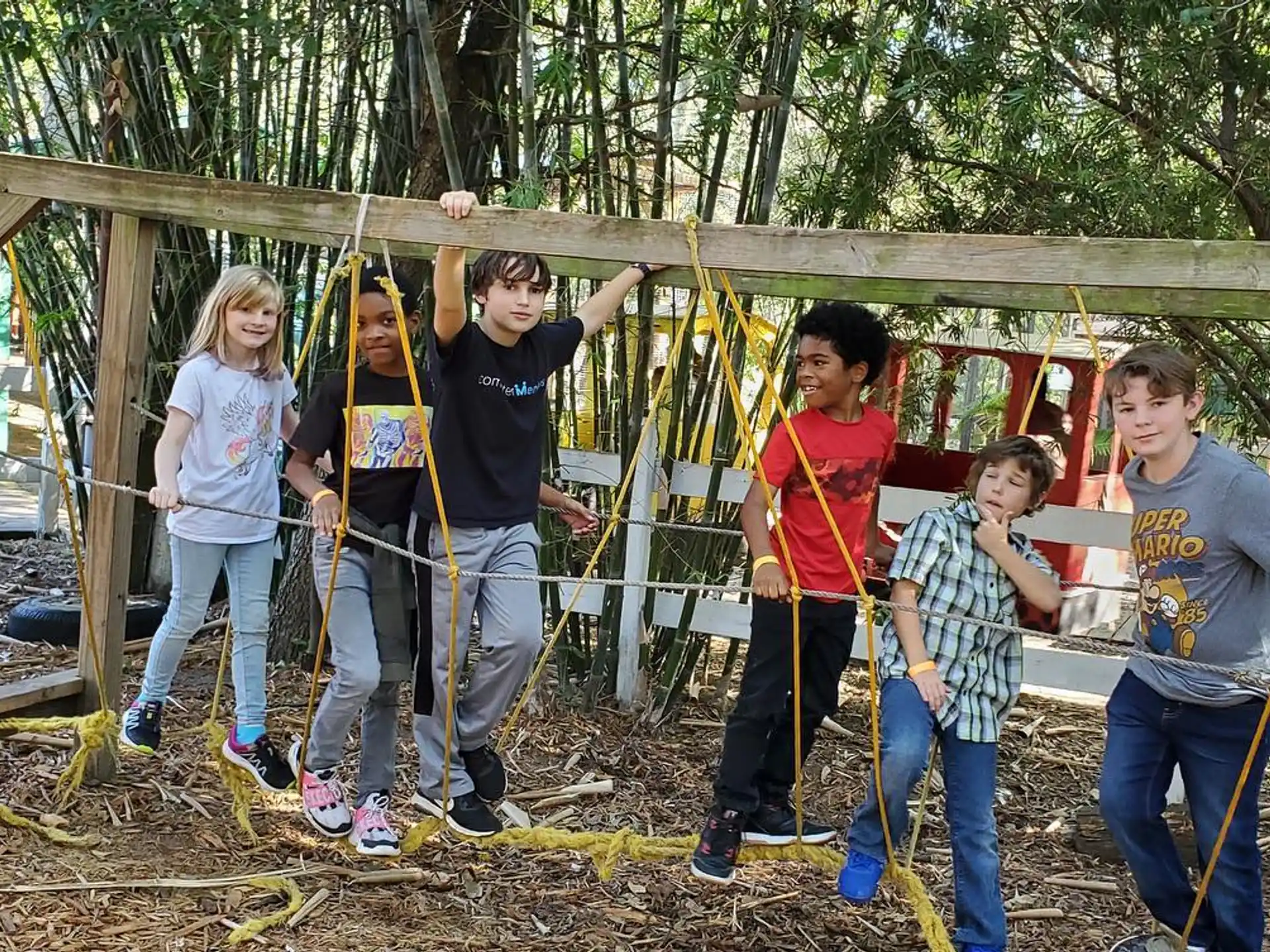 a group of kids playing on a playground