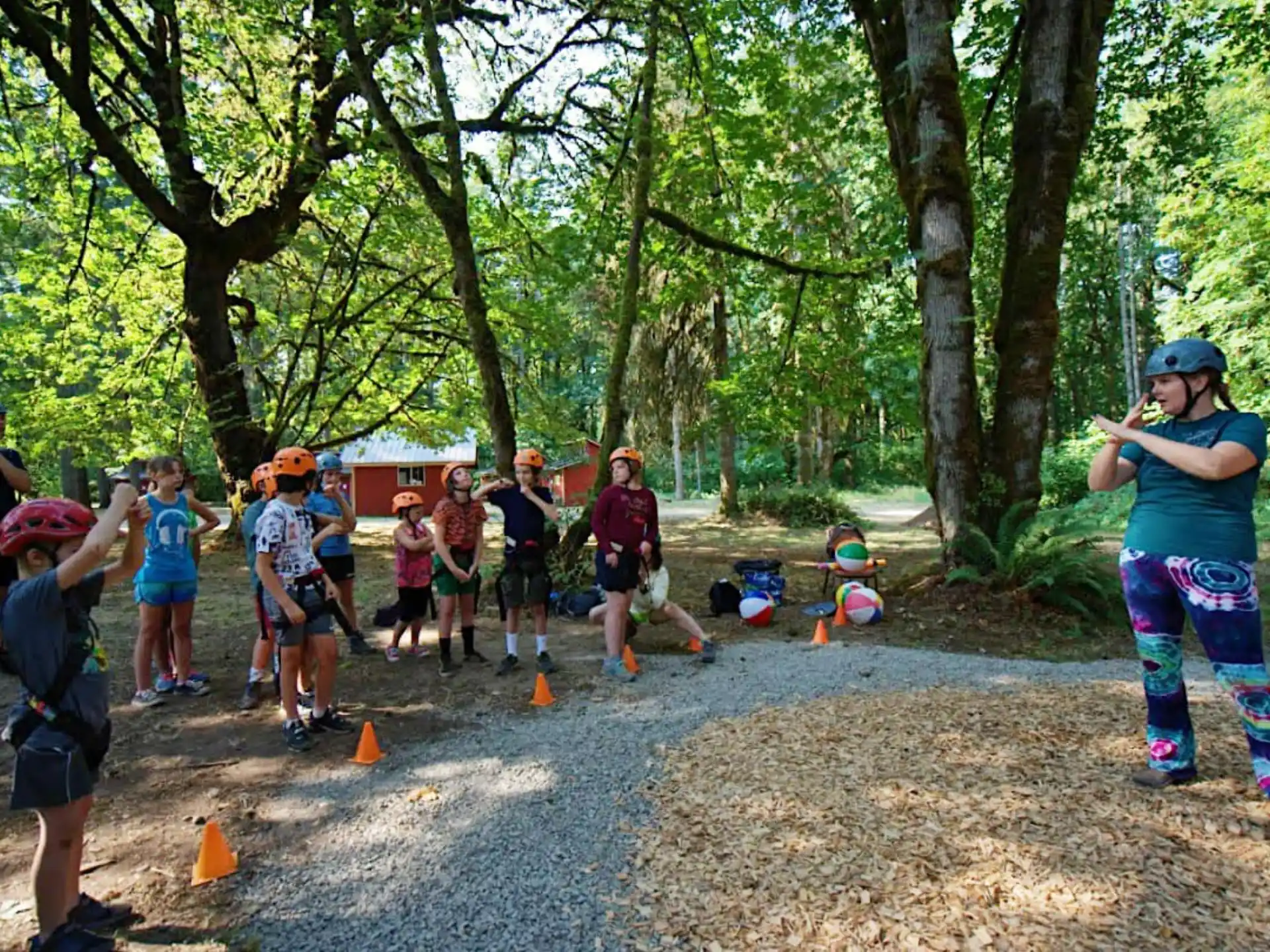 a group of people playing in a park