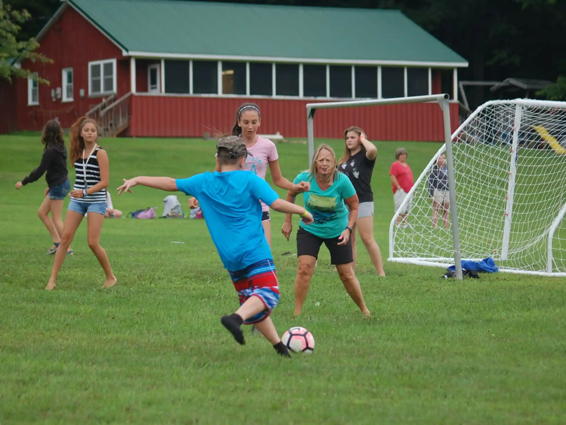 a group of girls playing football