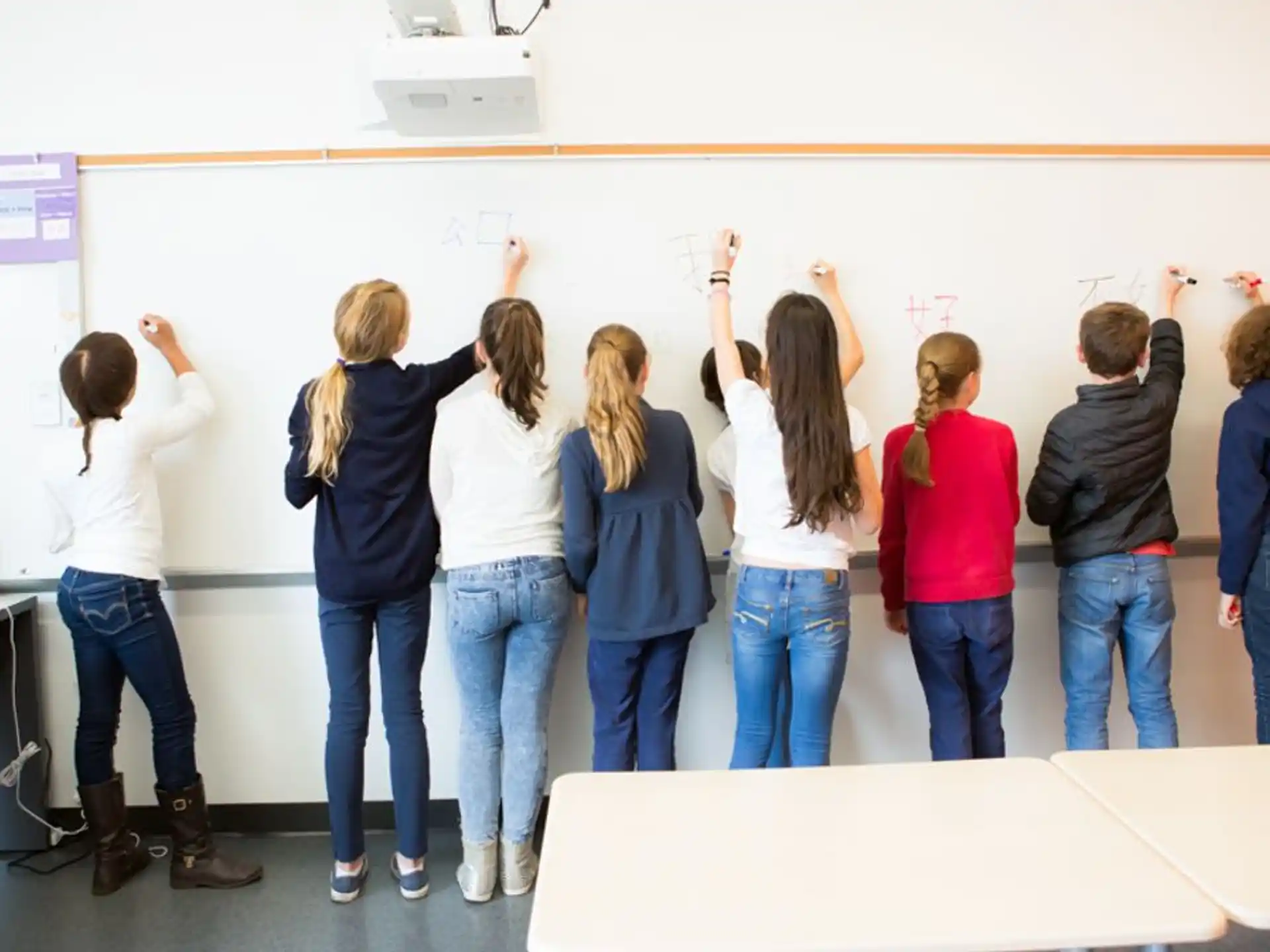 a group of people in a classroom