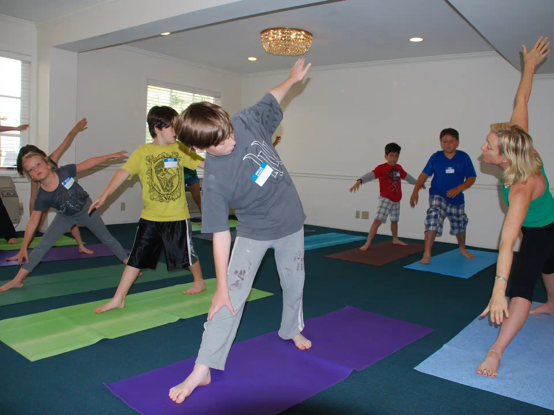 a group of children exercising