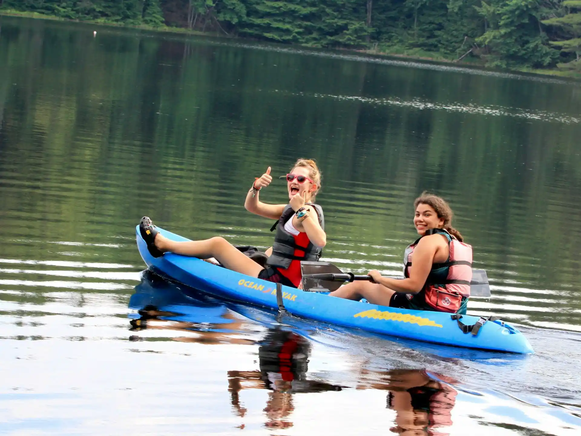 two women in a raft