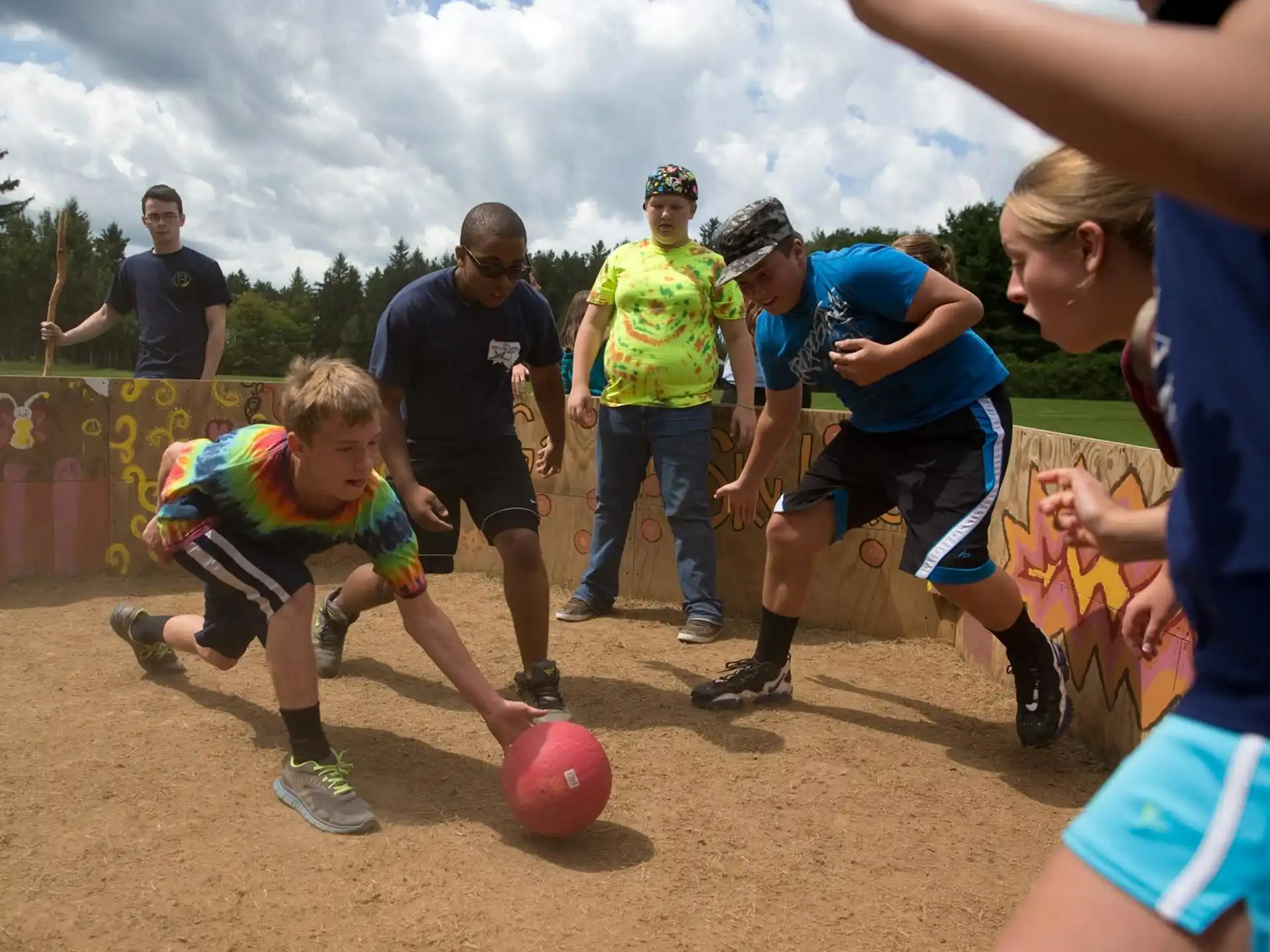 a group of people playing football