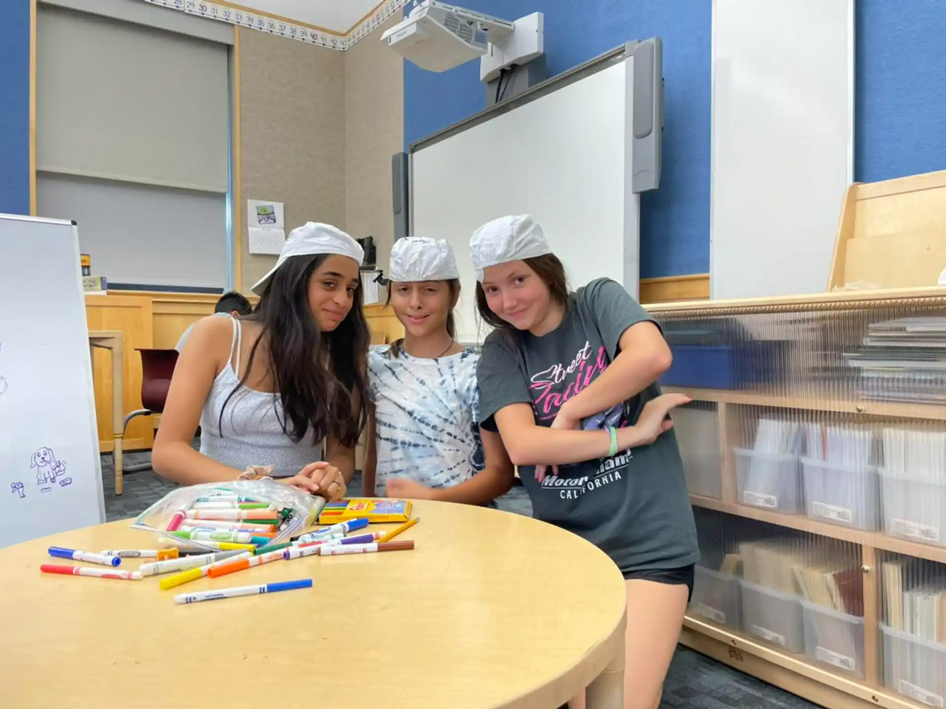 a group of women wearing white hats