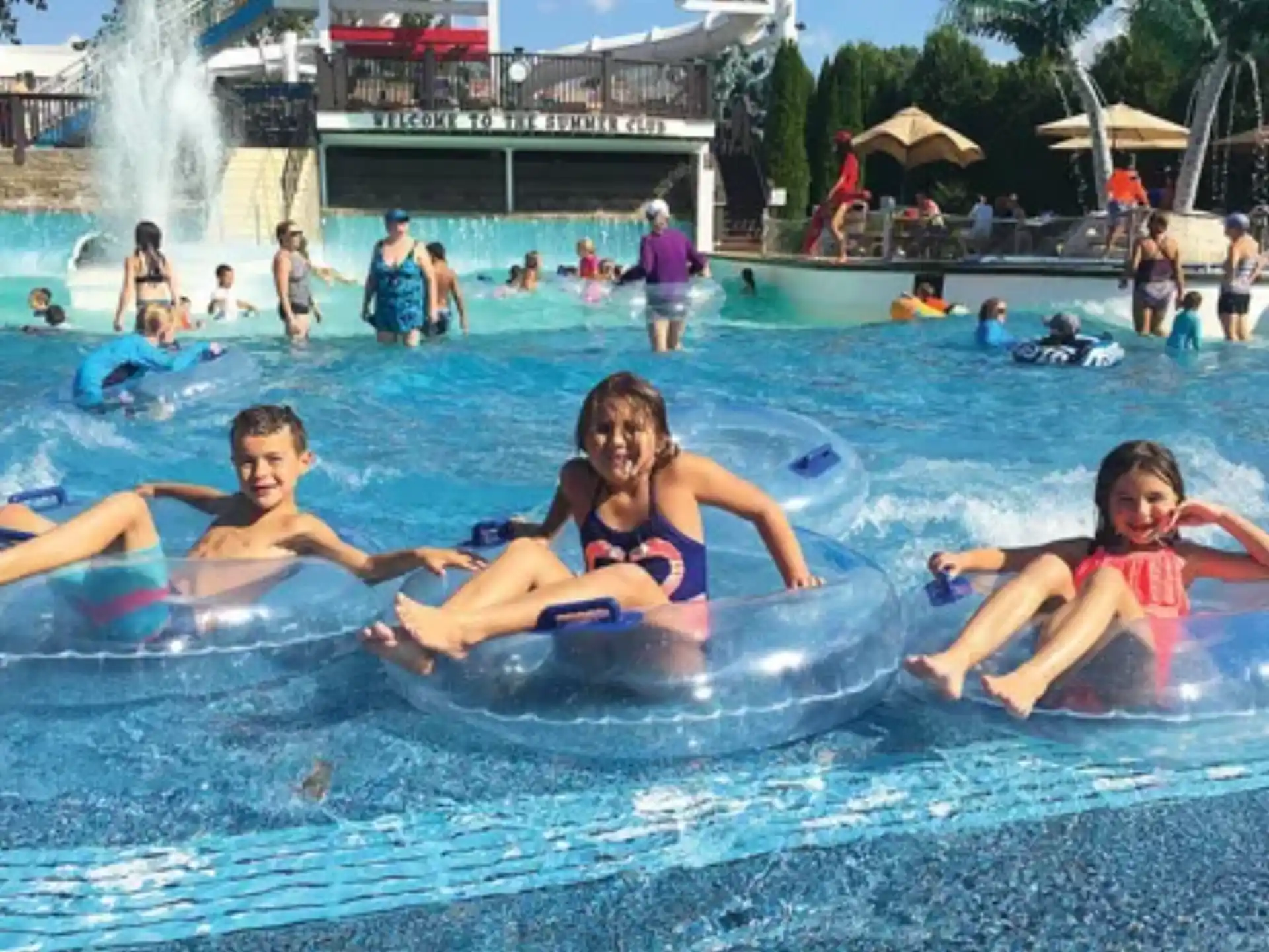 a group of people in a pool