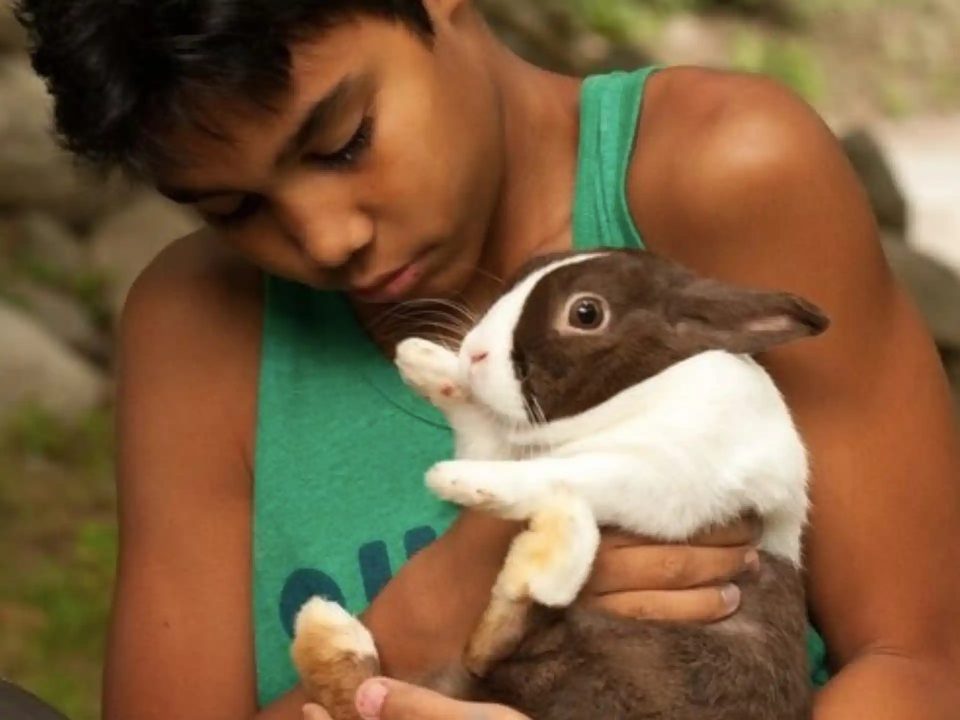 a person holding a small animal