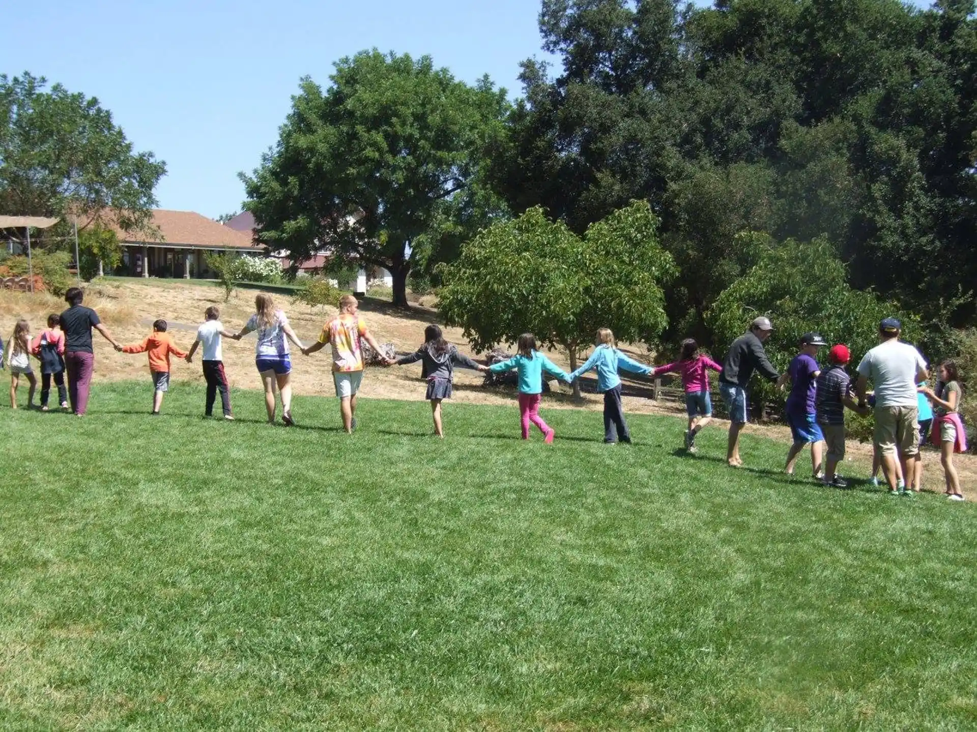 a group of people playing in a field