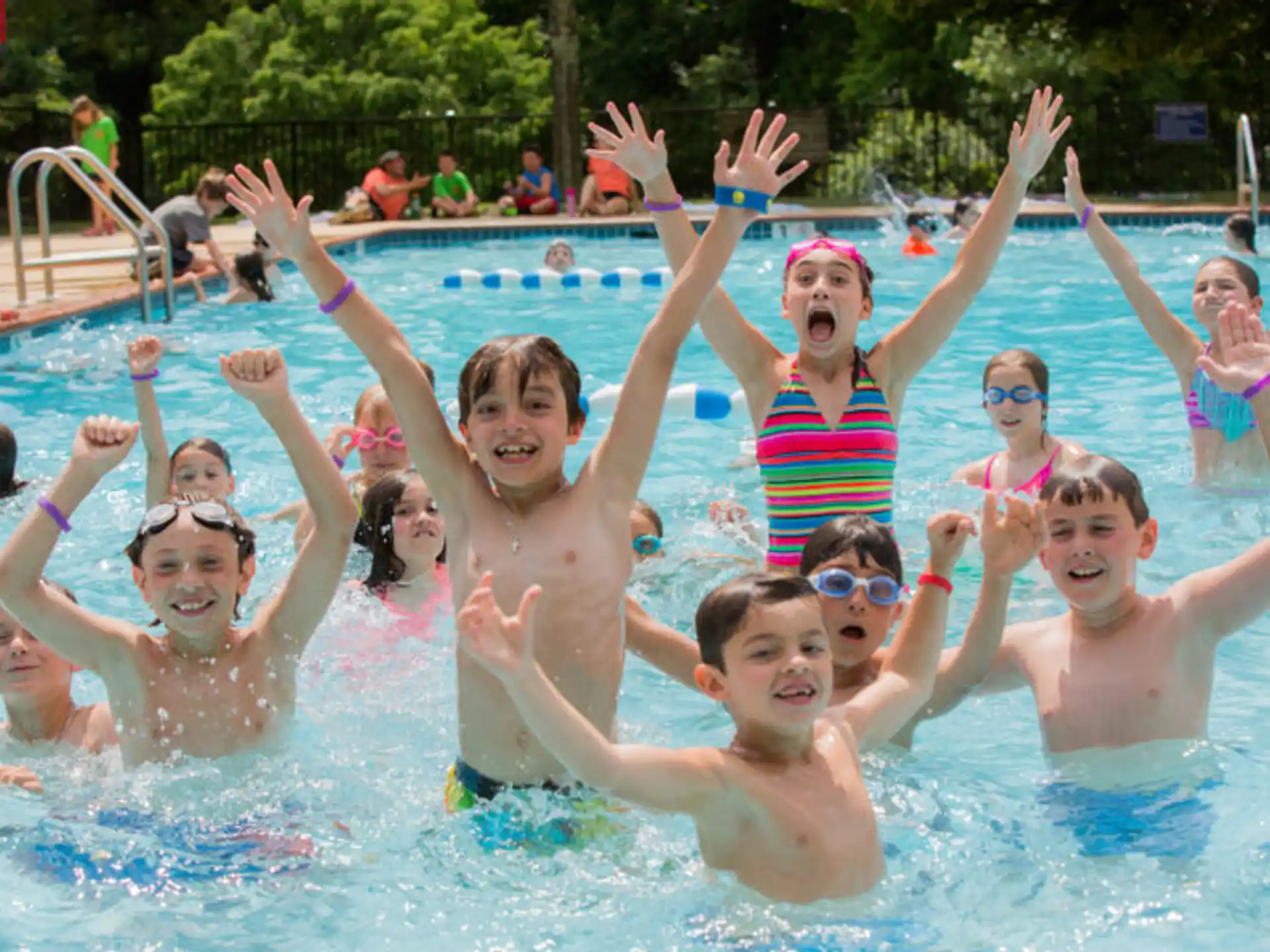 a group of people in a pool