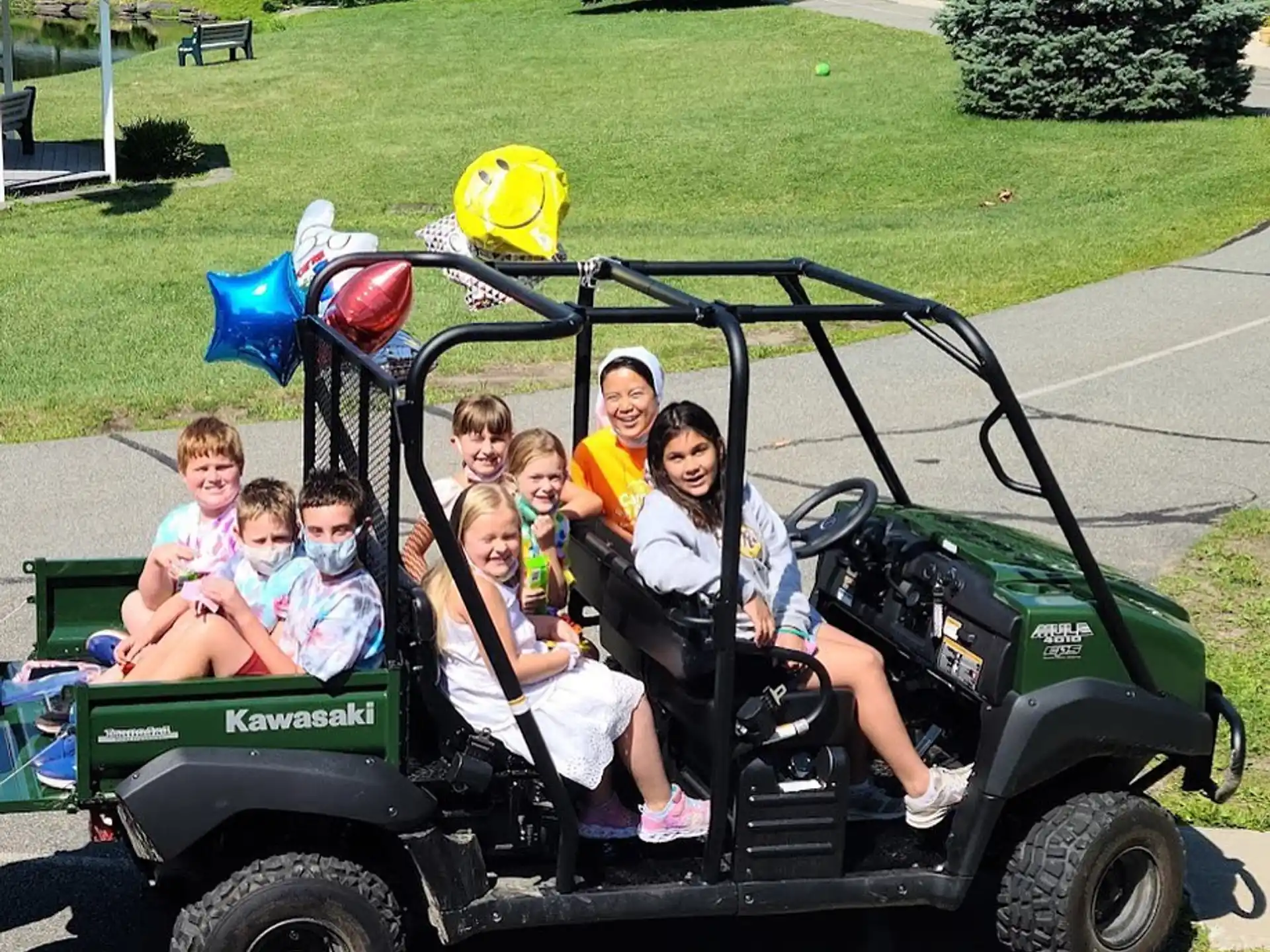 a group of people in a vehicle