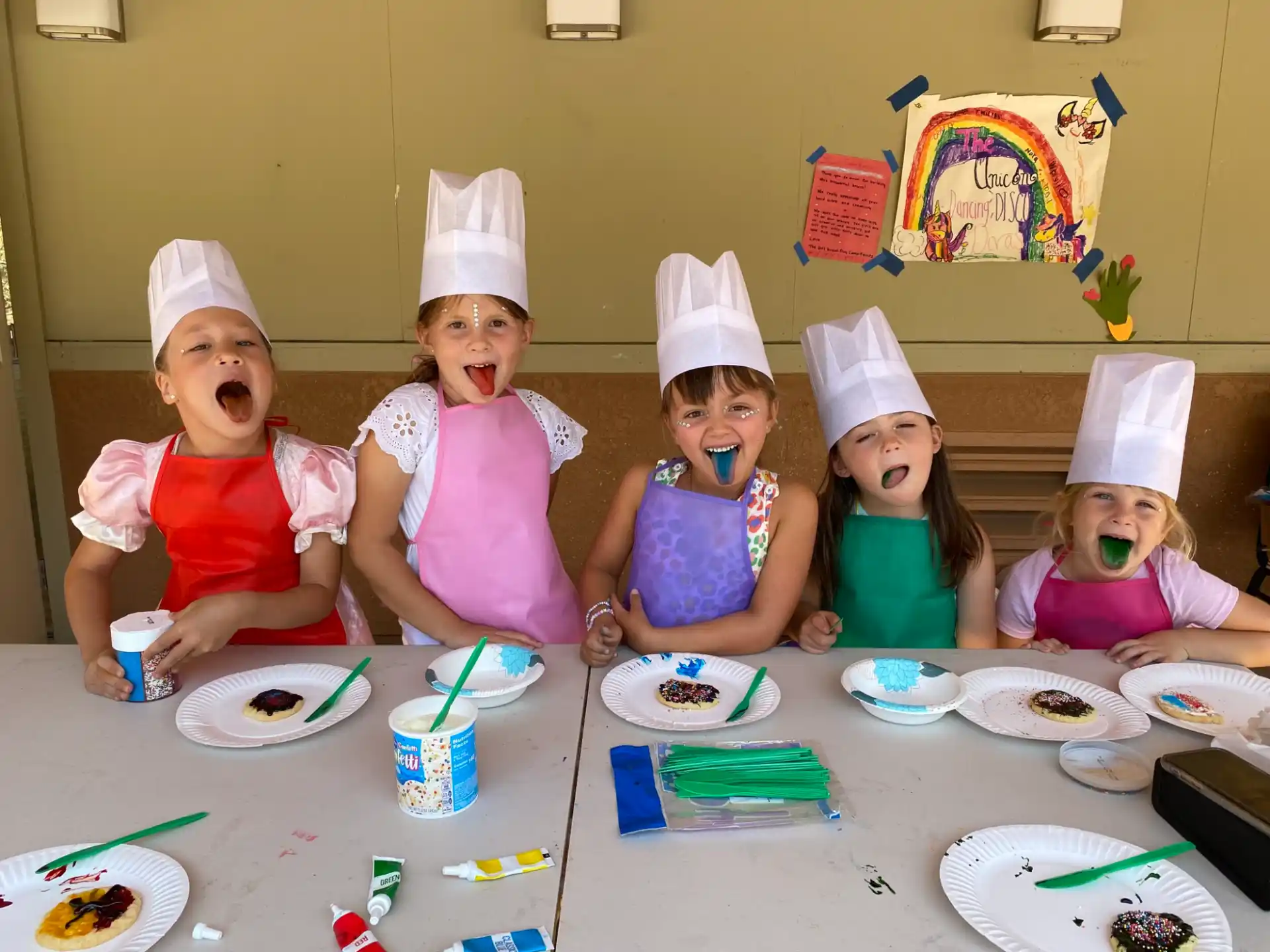 a group of kids wearing party hats