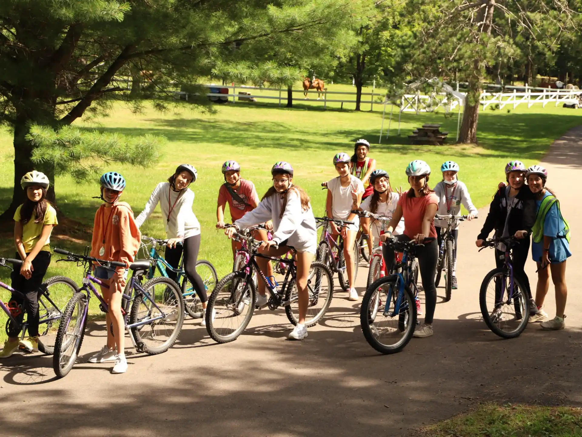 a group of people on bicycles