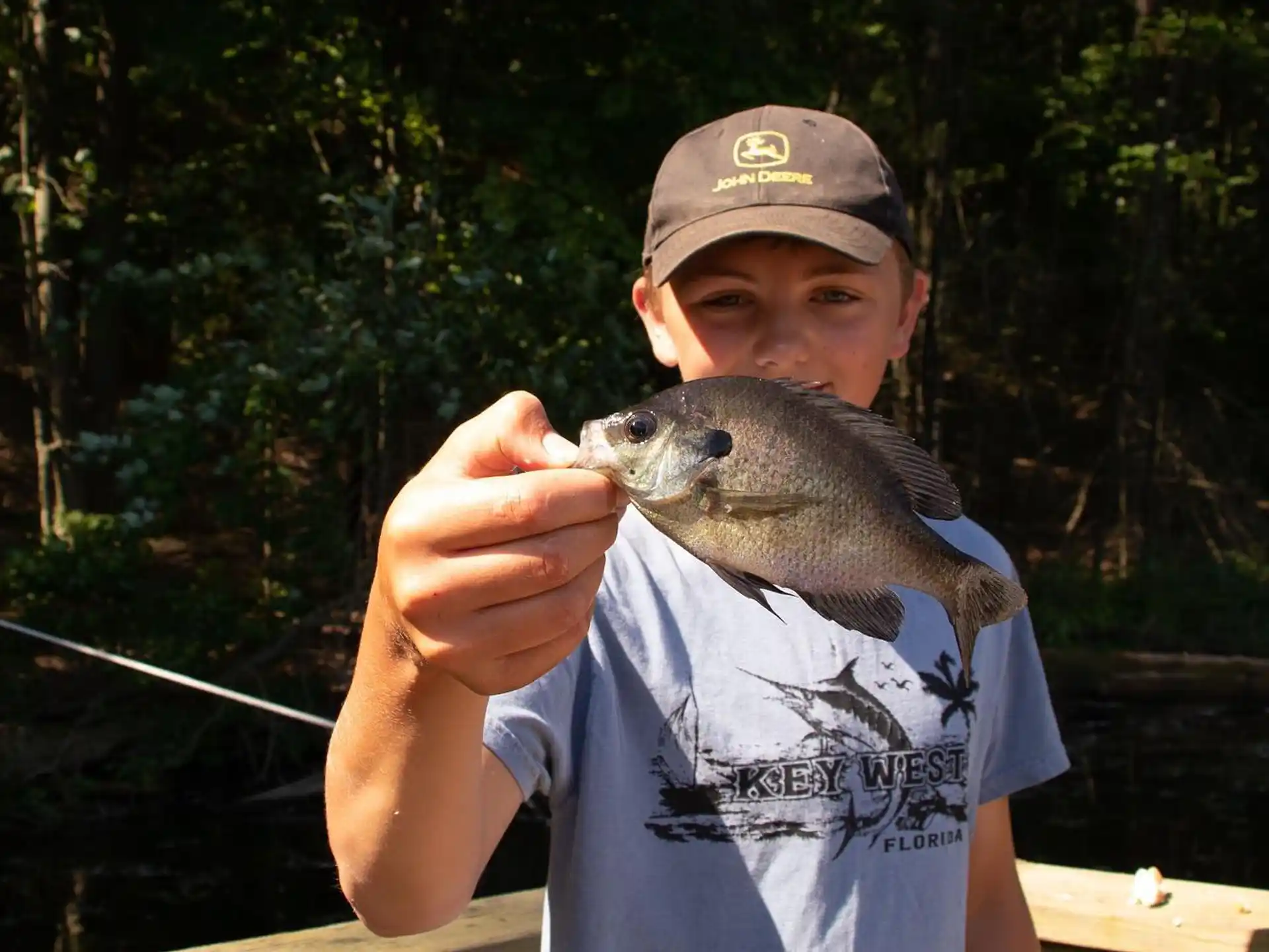 a boy holding a fish