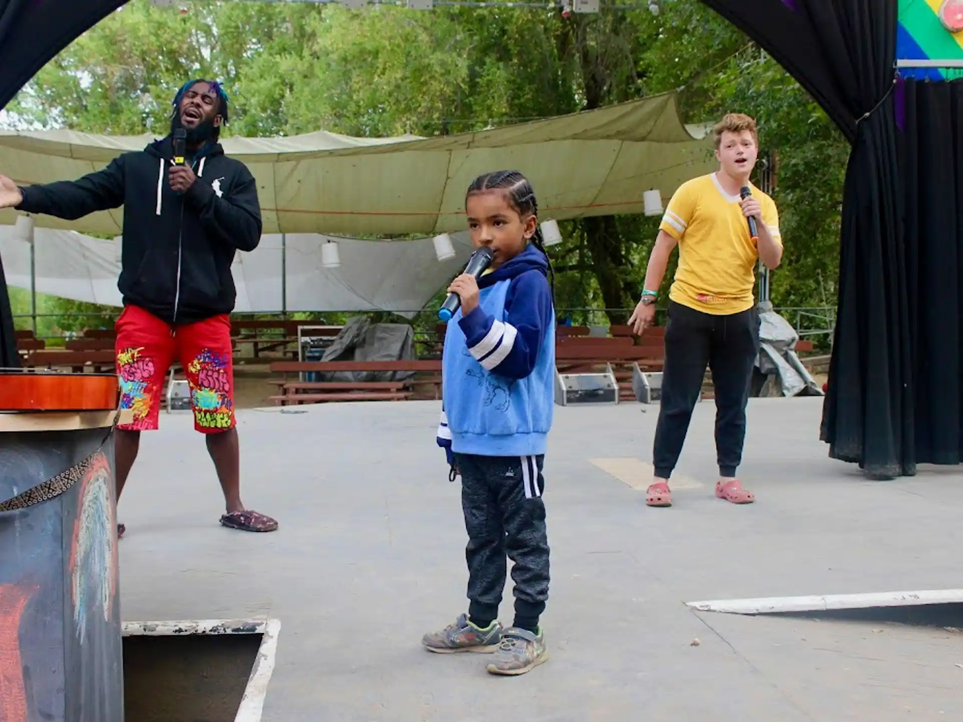a group of people standing outside