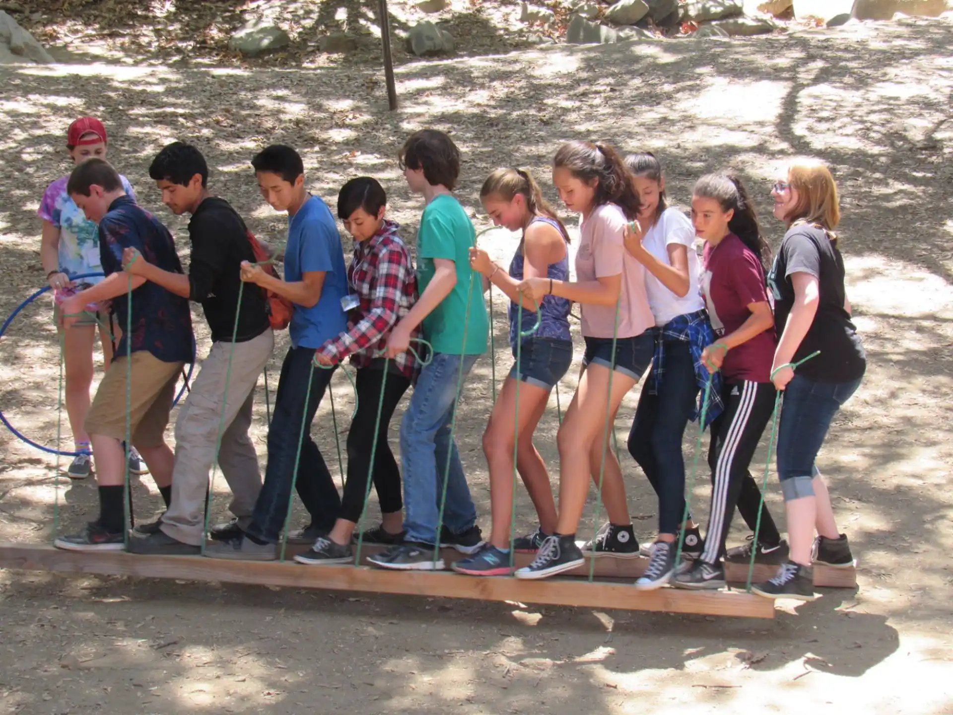 a group of people standing in a line