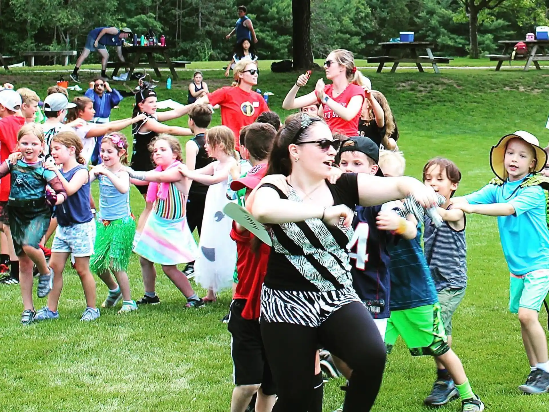 a group of people running
