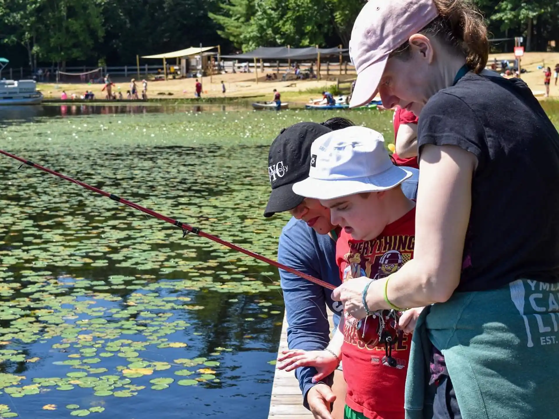 a man and a child fishing