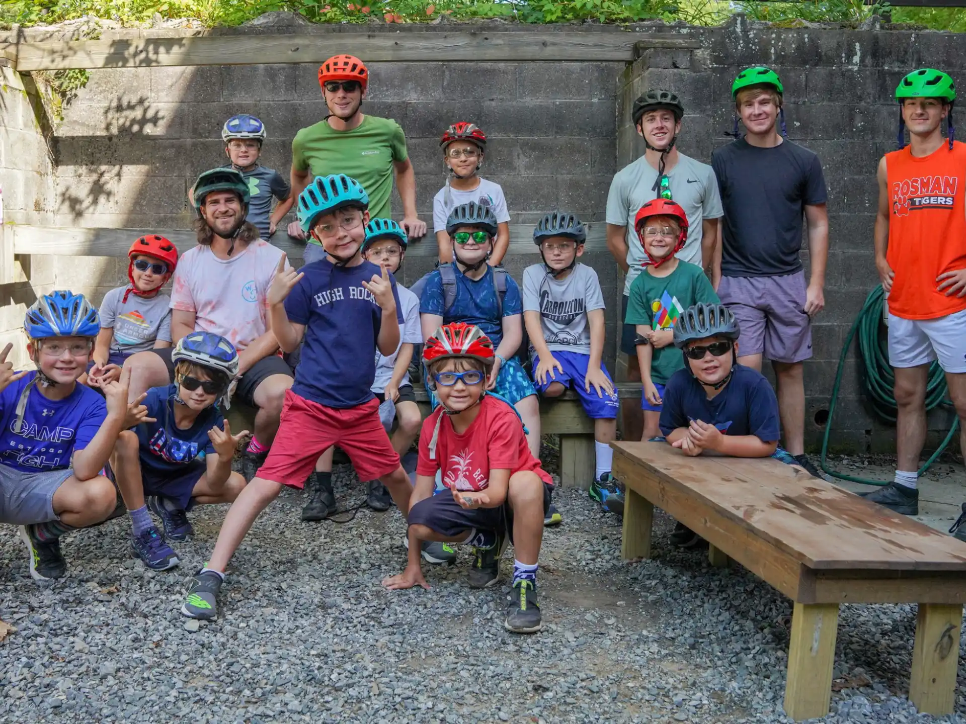a group of people wearing helmets