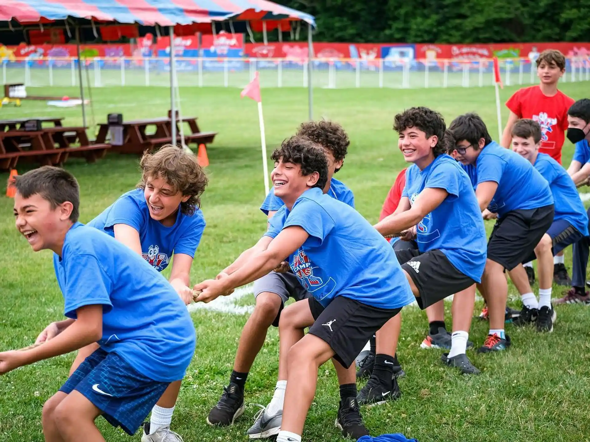 a group of boys playing football