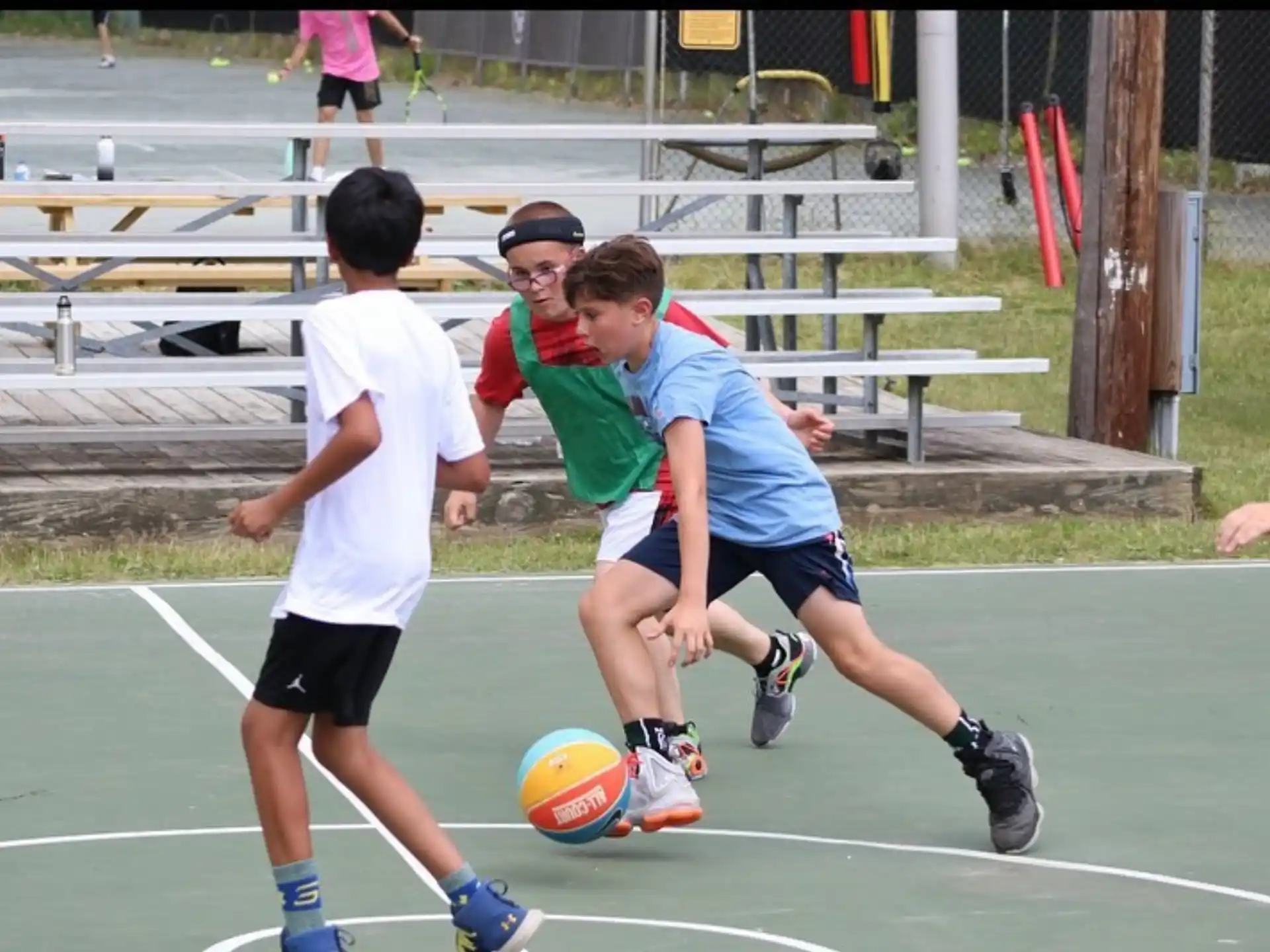 a group of people playing football