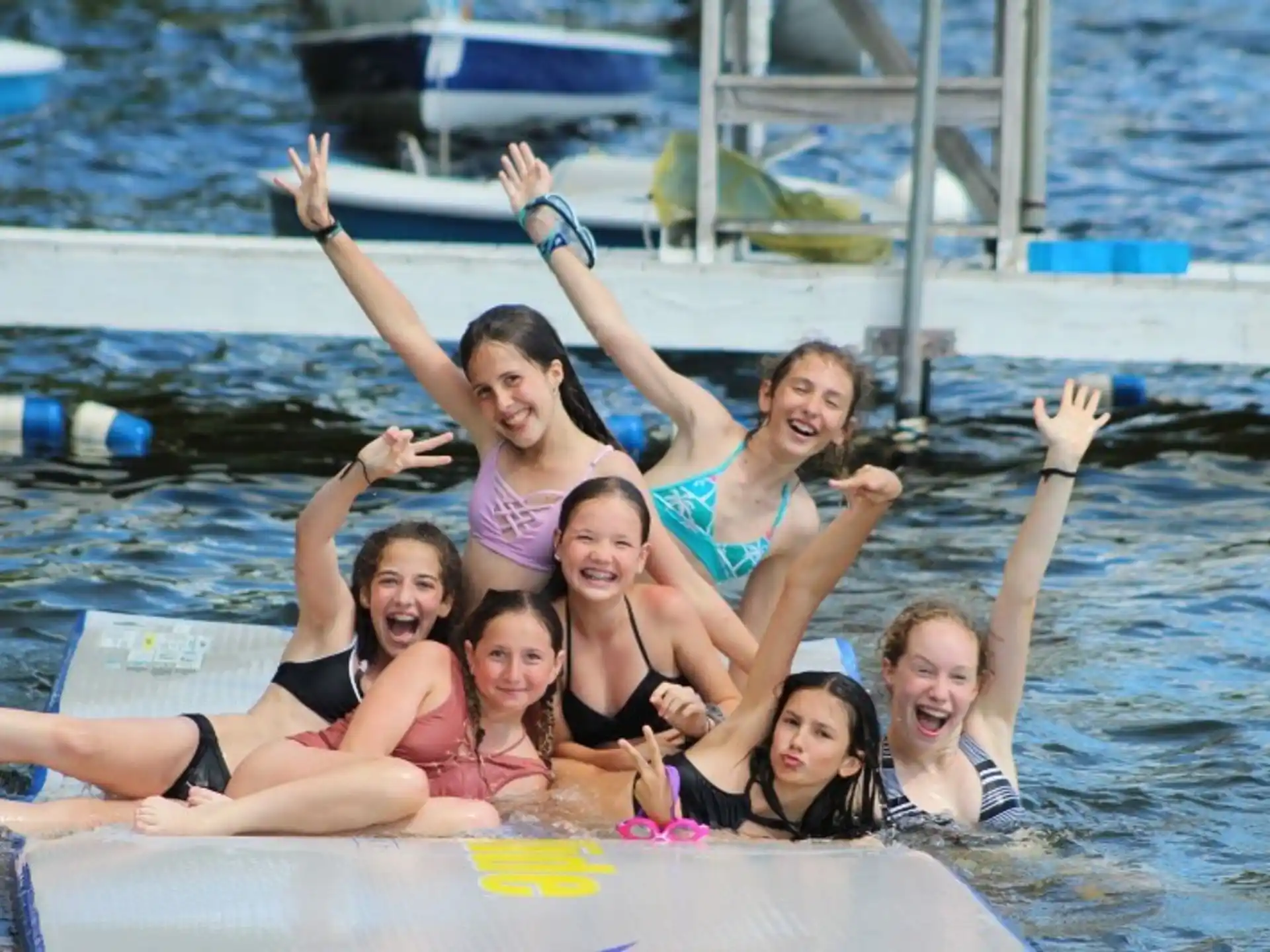 a group of people in a pool